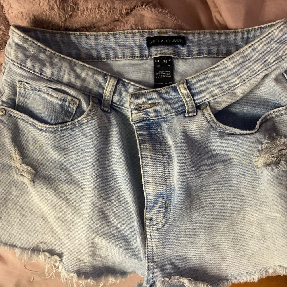 Sincerly Jules Light Wash Distressed Denim Cutoff Shorts